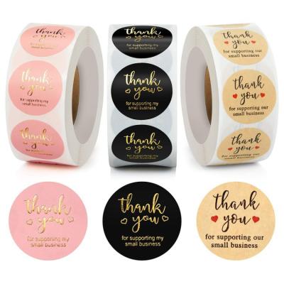 China Waterproof 3.8 cm 1.5 inch for Small Business and Handcrafted Goods Round Pink Black Kraft Paper Thank You Sticker 500 Thank You Label for sale