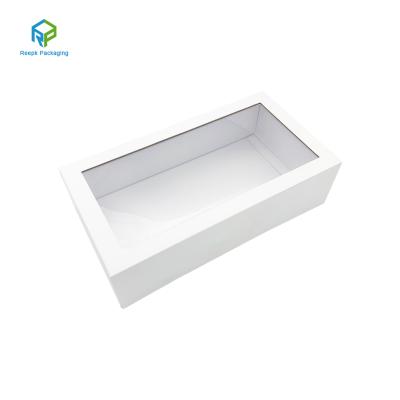 China Recycled Materials Custom Logo Luxury White Packing Box With Transparent PVC Storage Box Lid for sale