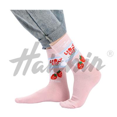 China Harajuku Antibacterial Long Socks For Streetwear Kawaii Fruit Female Funny Strawberry Socks Japanese Woman Cotton Socks for sale