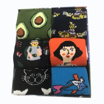 China Boys/Girls 6 Pairs Box Cartoon Kid Harajuku Street Hip Hop Happy Funny Cotton Casual Skate Pops With Gift Set Box for sale