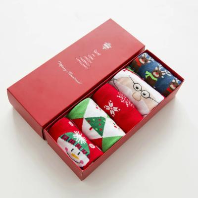 China Custom Antibacterial Gift Wrapping Christmas Socks Wholesale 5 Pairs Womens Mens Winter Gift Box Merry Christmas Socks for sale