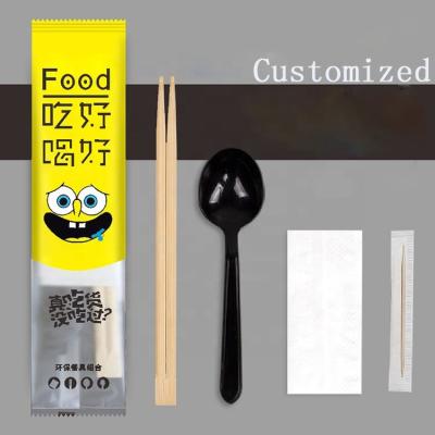 China China High Quality Disposable Eco Friendly Bamboo Chopsticks Cloth Toothpick Tableware Sets Spoon Chopsticks For Party Camping for sale