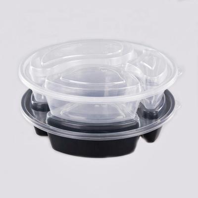 China New Black 740ml Round 3 Compartments Transparent Compostable Freshness Conservation 2023 Trends Eco-Friendly Lunch Boxes for sale