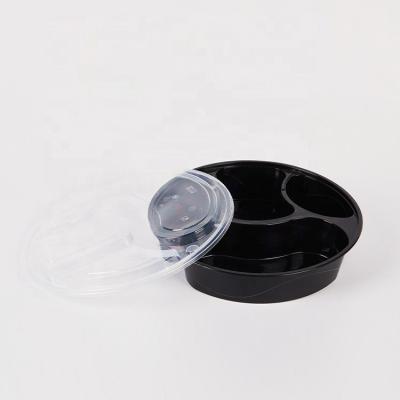 China High Quality Round 910ml Transparent 4 Compartment Black Plastic Food Bowl Eco - Friendly Freshness Preservation With Lid for sale