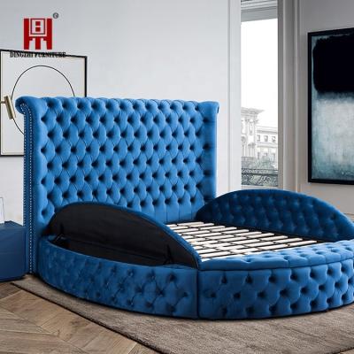 China Simple Elegant Luxury Navy Blue Velvet Fabric Soft Tufted Bedroom Dingzhi Bed for sale