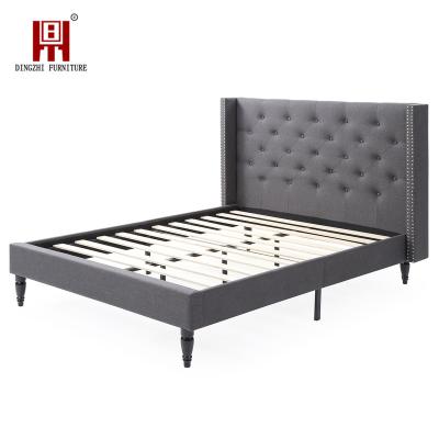 China Wooden Nailhead Trim Dingzhi Platform Luxury Canvas Queen-Size Bed Frame With Nailhead Trim for sale