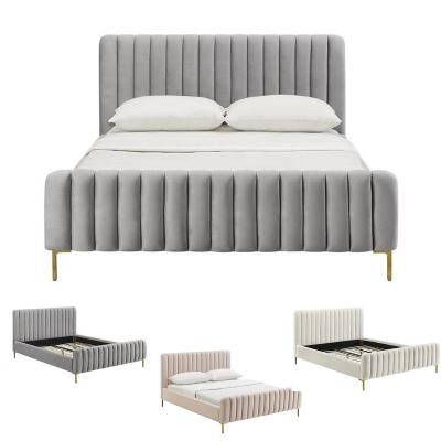 China Dingzhi Furniture Bed Room Furniture King/Queen Size Tufted Gray Velvet Bed Frame Murphy Bed for sale