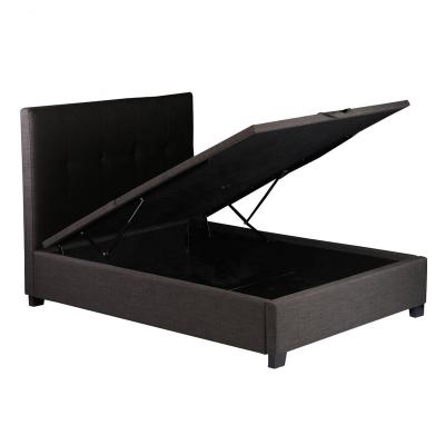 China Luxury Modern Storage Bed Room Furniture Canvas Tufted Wooden King Size Lift Storage Bed for sale