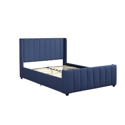 China Nordic Bedroom Furniture Navy Blue Tufted Fabric Upholstered Queen-Size Bed Frame for sale