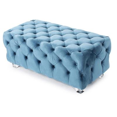 China Rectangle Adjustable Tufted Acrylic Legs Footstool Velvet Sofa Ottoman (Other) Wooden Bench for sale