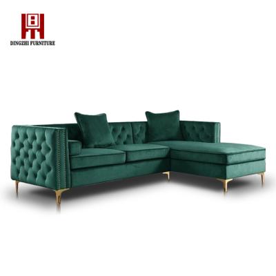 China Storage Dingzhi Furniture Living Room Upholstered Button Velvet Fabric Tufted Sectional Storage Sofa Sets for sale