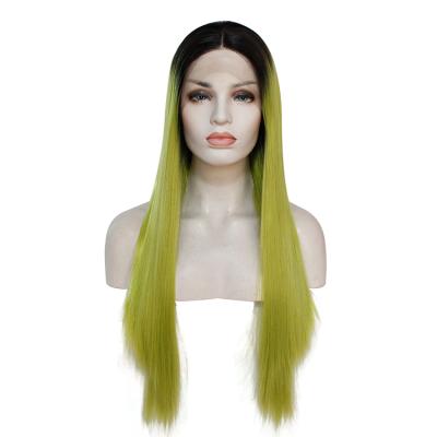 China Hot Sale Silky Straight Wave Black And Yellow Gradient Synthetic Straight Hair Front Lace Spot Long Wigs for sale