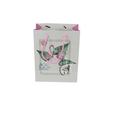 China Recyclable Pink Flamingo Rope Gift Paper Bag With Handle Stock Factory Wholesale Custom LOGO Print Shopping Flower Food Packaging Bag for sale