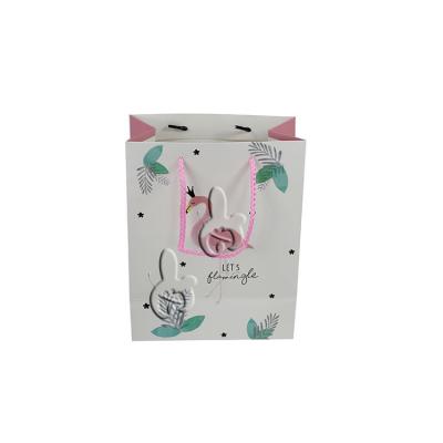 China Flamingo Recyclable Party Small Stain Gift Paper Bag With Handle Wholesale Customize LOGO Print Shopping Apparel Packaging Bags for sale