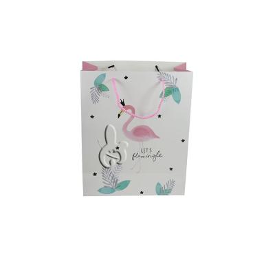 China Pretty Flamingo Recyclable Large Size Clothing Gift Packaging Paper Bag With Handles Wholesale Customize LOGO Print Shopping Takeaway Bag for sale