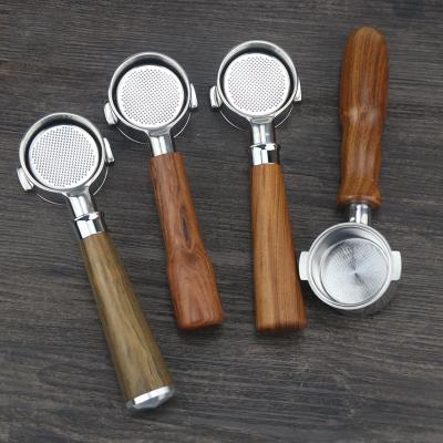 China Wooden Handle 58mm Bare Bottomless Portafilter E61 Delonghi Stainless Pressurized Portafilter 49mm 51mm 53mm 54mm Hand Coffee Filter Coffee Filter for sale