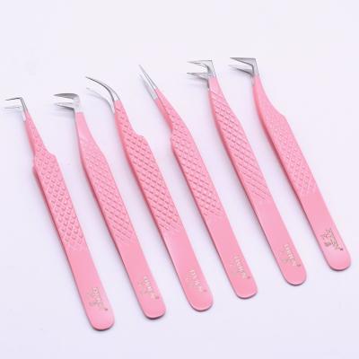 China Custom Logo Durable 90 Degree Hot Selling Pink Eyelash Extension Tweezers With Custom Brand for sale