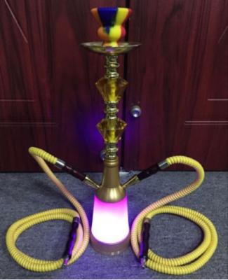 China Shisha Lounge Iron Hookah 2 Hoses Golden Color with LED Light for Bars and Clubs for sale