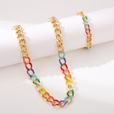 China Wholesale Rainbow Enamel Female Women Colorful Cuban Necklace Chain Bulk Zinc Alloy Lead Free Nickel Free Link Chain for sale