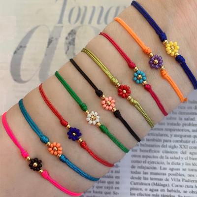 China Cute Handmade Women Summer Candy Color Rope Rope Bracelet Unisex Lead Nickel Free Men Adjustable With Daisy Charm for sale