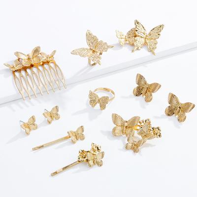 China Fashion Vintage Eco-friendly Butterfly Trending Ring Girls Metal Gold Butterfly Zinc Alloy Ring For Women for sale