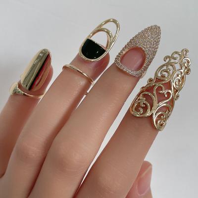 China Factory Fashion 18k Real Thin Layer Zircon Gold Environmentally Friendly Nail Female Nail Form Adjustable Nail Ring Women Girl for sale