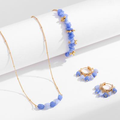 China Eco-Friendly Original Design Elegant Jewelry Set Blue Earring Women Bracelet Necklace Natural Lapis Lazuli Stone Necklace for sale