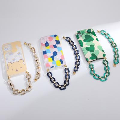 China Eco-friendly Women Summer Cell Phone Accessories Fashion Chunky Resin Chain For Acrylic Marbled Phone Case Chain for sale