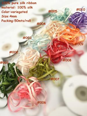 China 100% pure silk embroidery ribbon,4mm silk ribbon,variegated color slik satin ribbon polyester satin ribbon decoration for sale