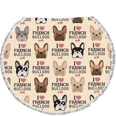 China Compressed Soft Dog Design Cutie Beach Picnic Camping Cotton Round Beach Towel for sale