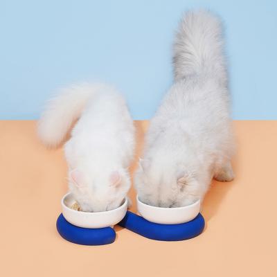 China Viable Materials Free Luxury Pet Silicone Design Feeder Ceramic Food Cat Dog Double Bowls for sale