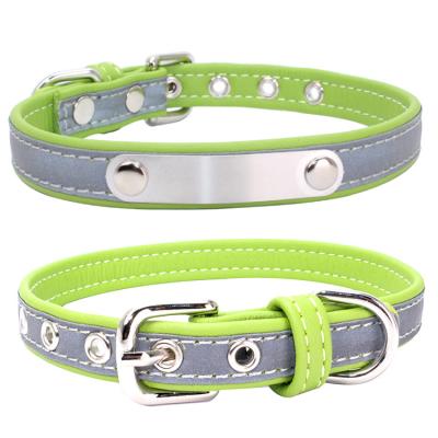 China Soft Leather Pet Reflective Custom Nameplate Dog Collar Leash With Reflective Edge Design For Small/Medium/Large Dogs for sale