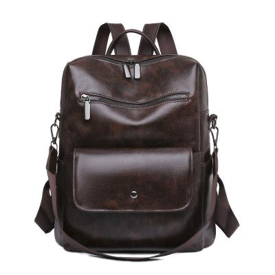 China European classic raincoat waterproof leather girls backpack retro large capacity anti-theft PU leather ladies backpack for sale