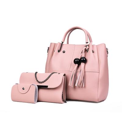 China 2022 Fashion New Style Tassells Women's PU Handbag 3 Bag Set Shoulder Decoration Bag Leather Girl's Tote Bag for sale