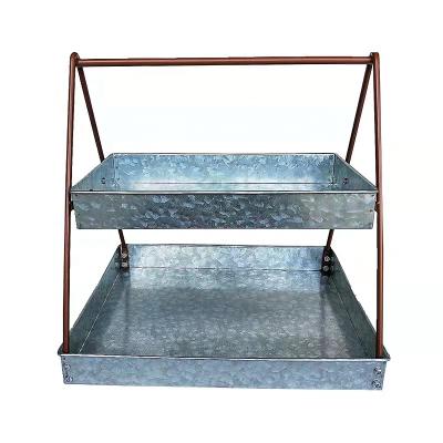 China Wholesale Custom Made Eco-Friendly Retro Cake Stand Double Layer Cake Plate Iron Rectangular Dismountable Iron Fruit Dish for sale