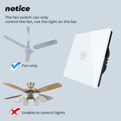 China Crystal Glass Panel Suitable Price 1gang 1way Ceiling Fan Regulator Good Quality Remote Switch for sale