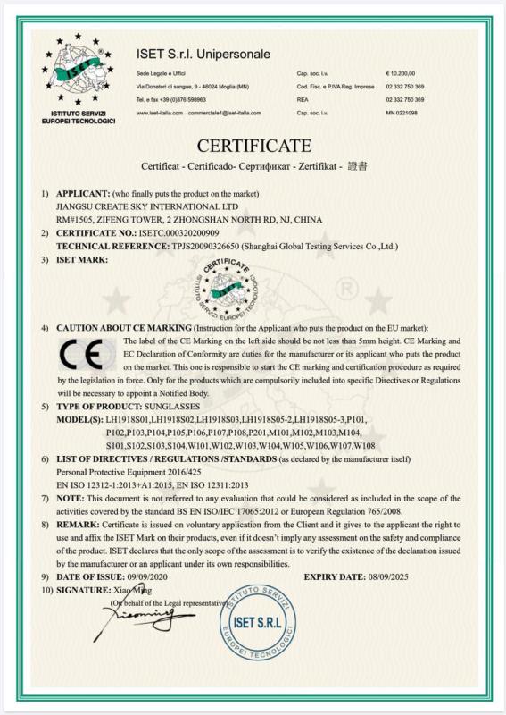 CE - Jiangsu Create Sky International Trade Ltd.