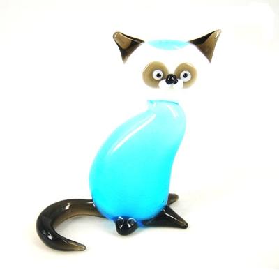 China Europe Home Gifts Hand Art Handcrafted Animal Blown Glass Cat Figurines for sale