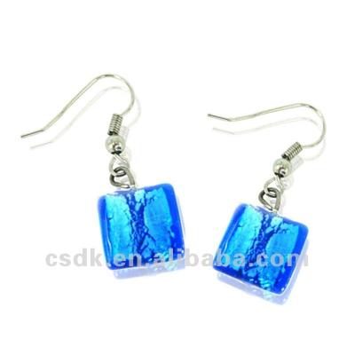 China Murano Glass Lampwork Blue Art Murano Square Glass Bead Earings With Silver for sale