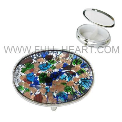 China Glass& Metal& Murano Plastic Glass Mosaic Round Pill Box With Mirror for sale