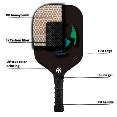 China Customizable Logo Grip 16mm Thick PP Honeycomb Core 3K Carbon Fiber Pickleball Rackets for sale