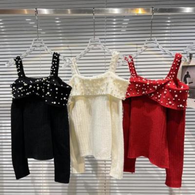 China 2022 New Anti-Wrinkle Women's Spring Sweater Soft Knitted Classic Style Pearl Beaded Sweater Solid Color Knitted Long Sleeve Knitted Sweater for sale