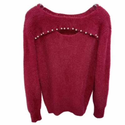 China Spring Autumn New Hollow Out Beading Long Sleeve Solid Color Sweater Anti-pilling Soft Pullover Knitted Sweater Tops For Women for sale