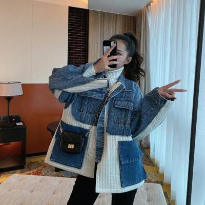 China Autumn New Spring Denim Jacket Long Sleeve Stitching Female Coat Viable Loose Casual Blue Jeans Jacket For Women for sale