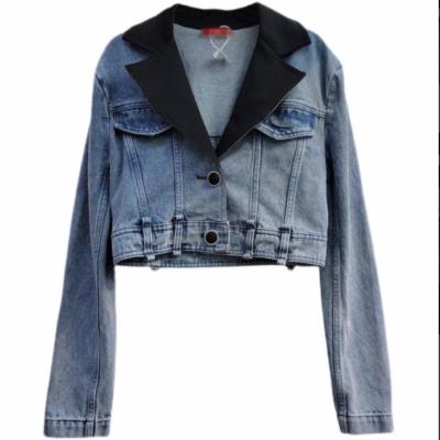 China New Style Spring 2022 Viable Women's Short Denim Jacket All-match Button Jeans Jacket Lady Silm Fit Denim Coated Jacket Bow for sale