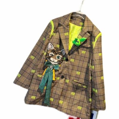 China 2022 anti-static spring Autumn New Printed Coat Loose slimming straight mid length coat plaid blazer for female for sale