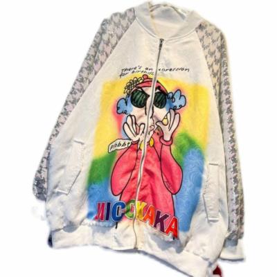 China Fashionable Spring Crewneck Jacket Women Viable New Printed Sequined Loose Mid Length Baseball Jacket Cartoon Uniform Coat for sale