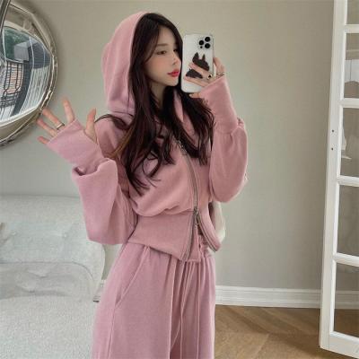 China New Style Viable Autumn Women Fashion Sportswear Pink Two Piece Set Casual Hoodie Sweatpants Set Female Tracksuit for sale