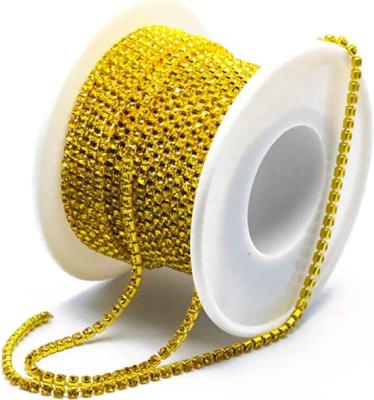 China Flatback Lemon Crystal Rhinestone Diamond Ribbon Rhinestones Tape Trimming Wedding Rhinestone Ribbon For Diy Banding Garment for sale