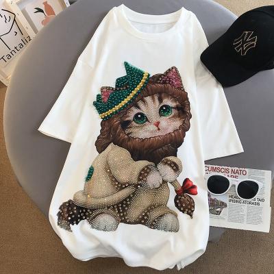 China Flatback Ladies hoodie diamond cat print can DIY cute cartoon patterned rhinestones for sale